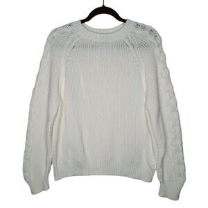 Ann Taylor Cableknit Sweater XL Chunky Cream Cotton Crewneck Rory Gilmore Girls